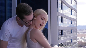 Gentle sex between four-eyes dude and his blonde lover
