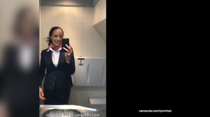 Latina attendant gets horny on flight and masturbates in toilet