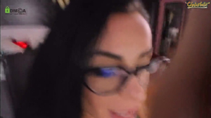 Hot brunette with glasses passionately masturbates